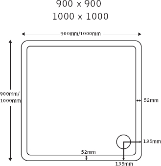 Slimline Square Shower Tray. 900x900x40mm. technical image
