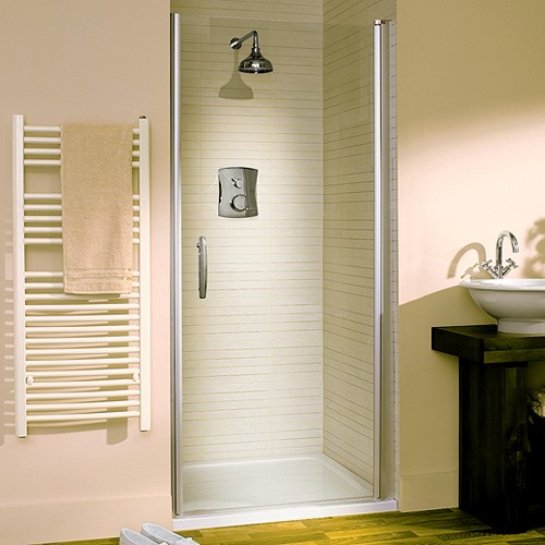 1000mm Semi-Frameless Pivot Shower Door (Silver). technical image
