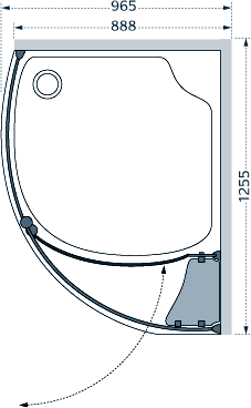 Right Hand 1255x965 Compartment Shower Enclosure & Tray. technical image