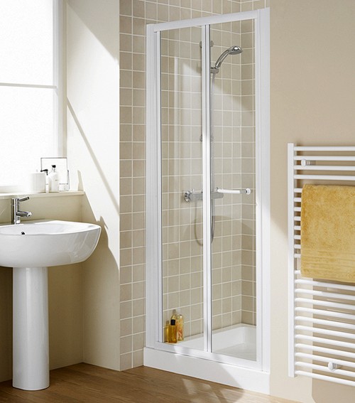1000mm Semi-Frameless Bi-Fold Shower Door (White). technical image