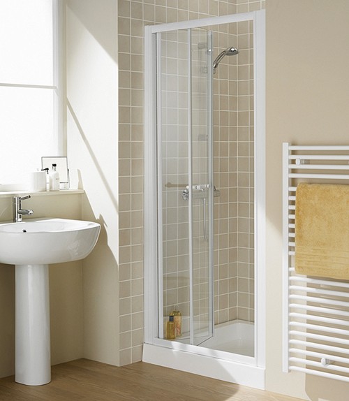 1000mm Semi-Frameless Bi-Fold Shower Door (White). technical image