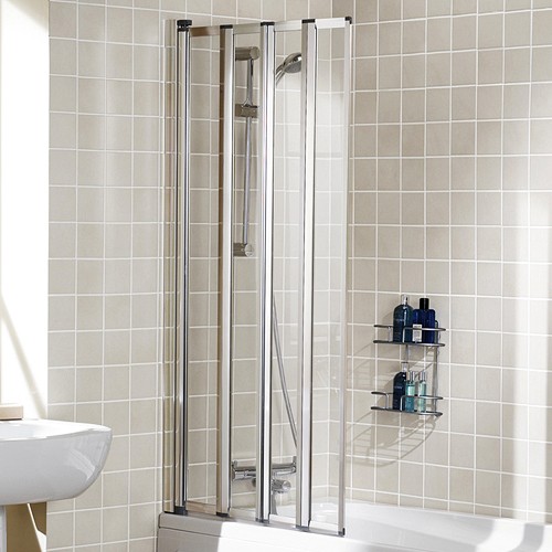 730x1400 Framed Bath Screen With 4 Folding Panels (Silver). technical image