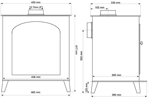 Chester Wood Burning Stove.  617x465mm. 6.5kW technical image