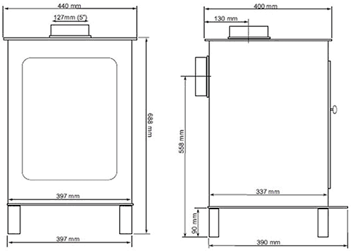 Glevum Wood Burning Stove. 688x397mm. 6.5kW technical image
