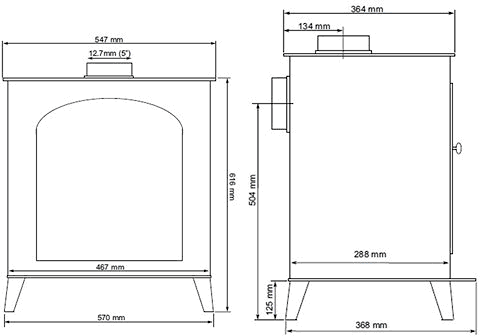 York Wood Burning Stove. 616x570mm. 9kW. technical image