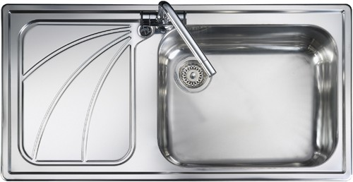 1.0 bowl stainless steel kitchen sink with left hand drainer. technical image