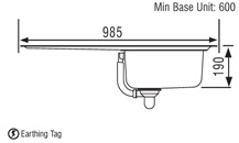 1.0 bowl stainless steel kitchen sink with left hand drainer. technical image