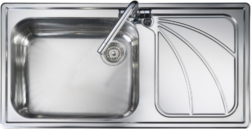 1.0 bowl stainless steel kitchen sink with right hand drainer. technical image
