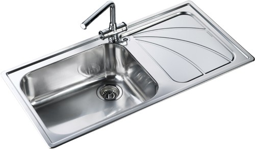 1.0 bowl stainless steel kitchen sink with right hand drainer. technical image