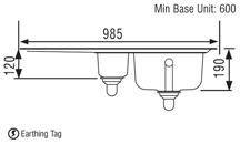1.5 bowl stainless steel kitchen sink with right hand drainer. technical image