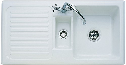 1.5 Bowl Ceramic Kitchen Sink, Left Hand Drainer. technical image