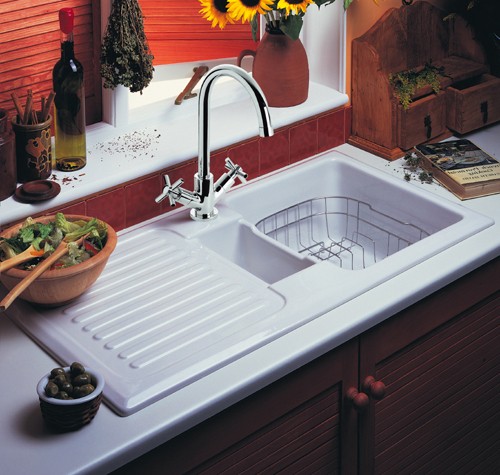 1.5 Bowl Ceramic Kitchen Sink, Left Hand Drainer. technical image