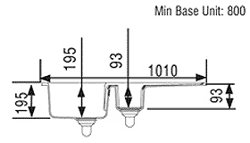1.5 Bowl Ceramic Kitchen Sink, Right Hand Drainer. technical image