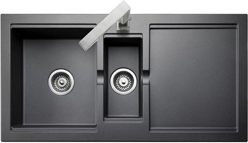 1.5 bowl granite pewter finish kitchen sink. Reversible. technical image