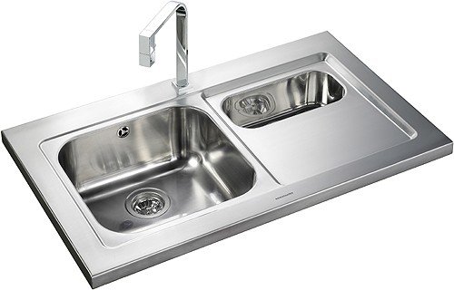 1.5 Bowl Stainless Steel Sink, Right Hand Drainer. technical image
