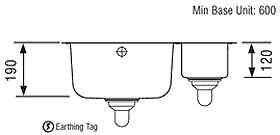 Undermount 1.5 Bowl Steel Sink, Right Hand Bowl. technical image