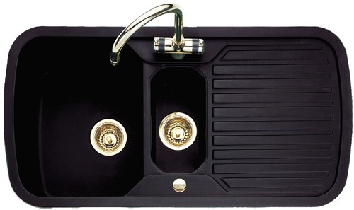 1.5 Bowl Black Sink With Brass Tap & Waste. technical image