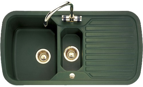1.5 Bowl Green Sink With Brass Tap & Waste. technical image