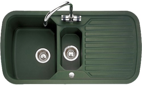 1.5 Bowl Green Sink With Chrome Tap & Waste. technical image