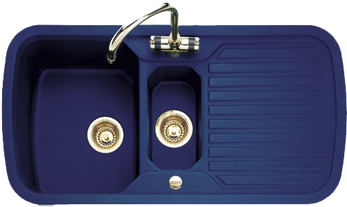 1.5 Bowl Regal Blue Sink With Brass Tap & Waste. technical image