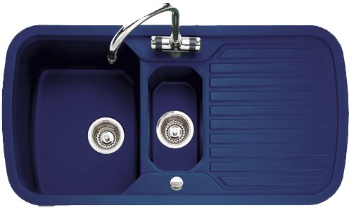 1.5 Bowl Regal Blue Sink With Chrome Tap & Waste. technical image