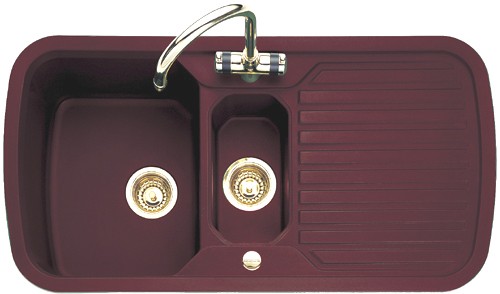 1.5 Bowl Rich Claret Sink With Brass Tap & Waste. technical image