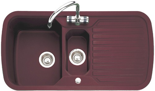 1.5 Bowl Rich Claret Sink With Chrome Tap & Waste. technical image