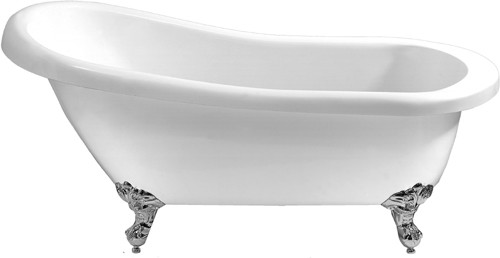 Buckingham slipper roll top bath with claw feet. 1570mm. technical image