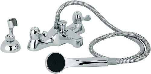 Bath Shower Mixer Tap With Lever Handles & Shower Kit. technical image
