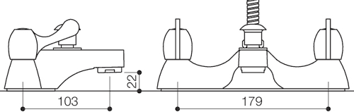 Bath Shower Mixer Tap With Lever Handles & Shower Kit. technical image