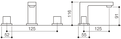 3 Tap Hole Bath Filler Tap (Chrome). technical image