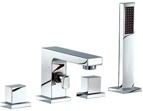 4 Tap Hole Bath Shower Mixer Tap With Shower Kit (Chrome). technical image
