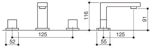 3 Tap Hole Basin Mixer Tap With Click-Clack Waste (Chrome). technical image