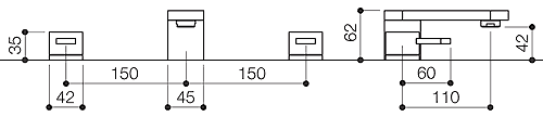 3 Tap Hole Bath Filler Tap (Chrome). technical image