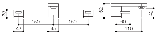 3 Tap Hole Basin Mixer Tap With Click-Clack Waste (Chrome). technical image