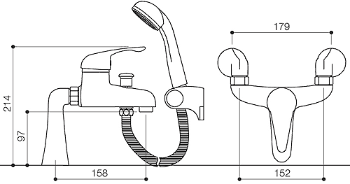 Bath Shower Mixer Tap With Shower Kit (Chrome). technical image