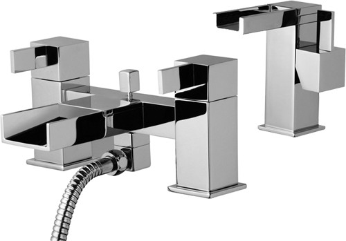 Waterfall Basin & Bath Shower Mixer Tap Set (Free Shower Kit). technical image