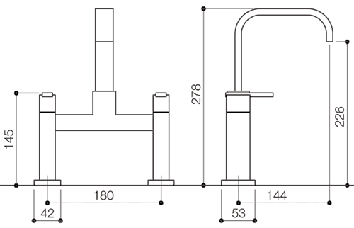 Bath Filler Tap (High Spout, Chrome). technical image