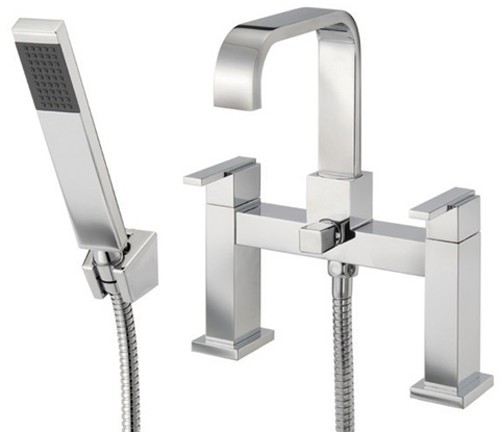 Bath Shower Mixer Tap With Shower Kit (High Spout, Chrome). technical image