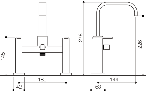 Bath Shower Mixer Tap With Shower Kit (High Spout, Chrome). technical image