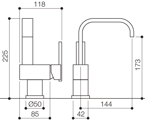 Mono Basin Mixer Tap With Click-Clack Waste (Chrome). technical image