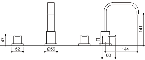 3 Tap Hole Bath Filler Tap (Chrome). technical image