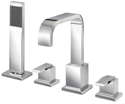 4 Tap Hole Bath Shower Mixer Tap With Shower Kit (Chrome). technical image