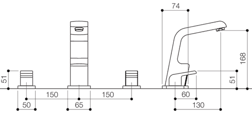 3 Tap Hole Basin Mixer Tap With Click-Clack Waste (Chrome). technical image