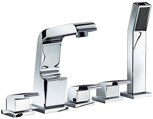 5 Tap Hole Bath Shower Mixer Tap With Shower Kit (Chrome). technical image