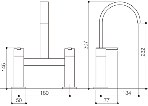 Bath Filler Tap (High Spout, Chrome). technical image