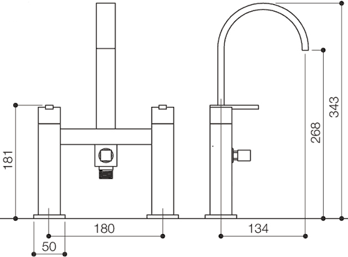 Bath Shower Mixer Tap With Shower Kit (High Spout). technical image