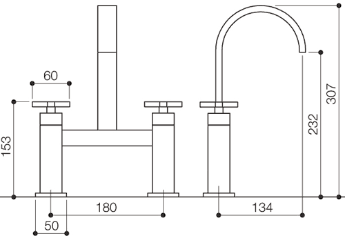 Bath Filler Tap (High Spout, Chrome). technical image