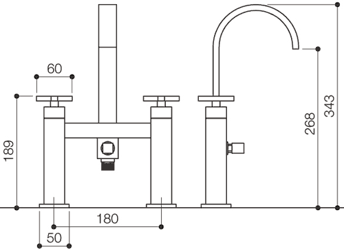 Bath Shower Mixer Tap With Shower Kit (High Spout). technical image