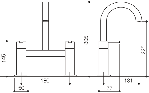 Bath Filler Tap (High Spout, Chrome). technical image